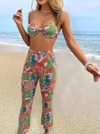 Women's Pencil Pants Set with Floral Top