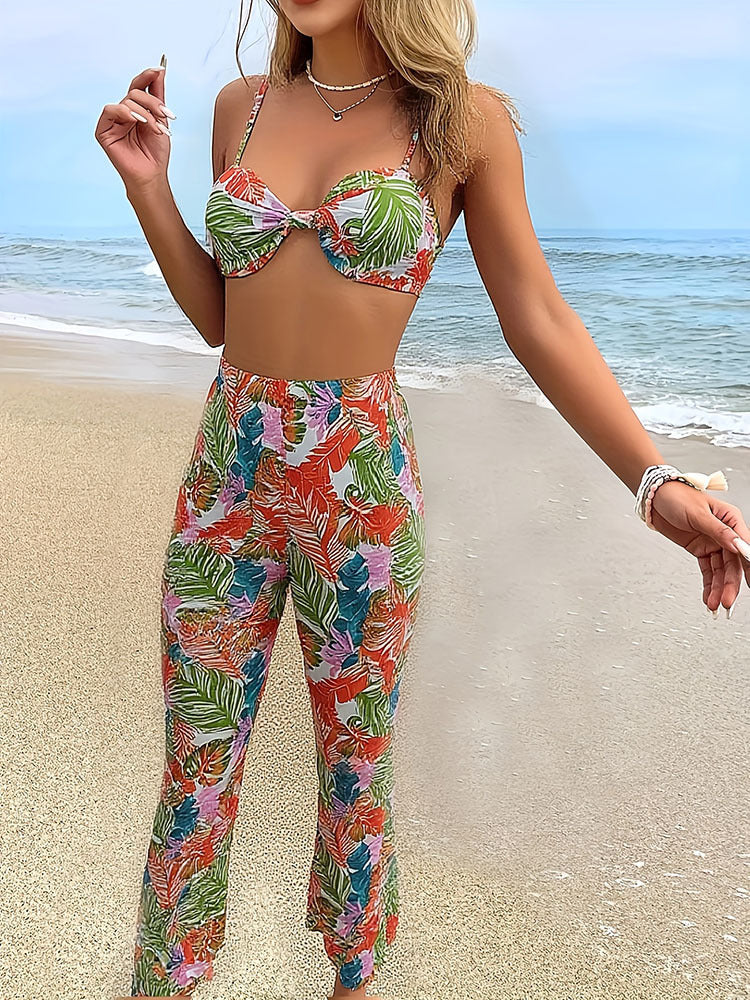 Women's Pencil Pants Set with Floral Top