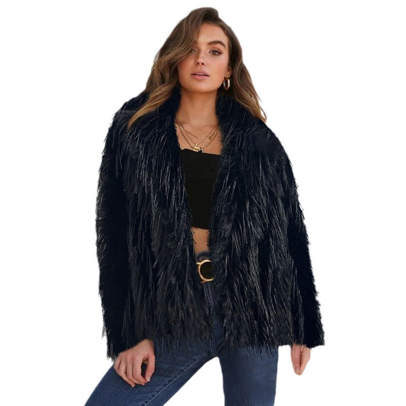 Women's Elegant Faux Fur Blazer with Wide Collar