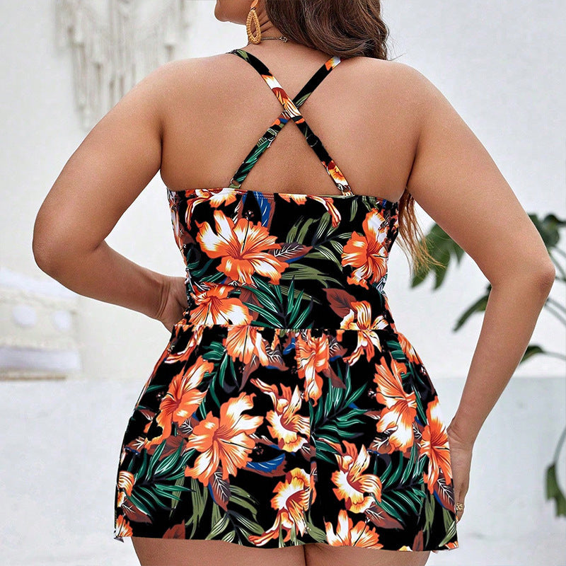 Women's Swimsuit with Peplum and Floral Design