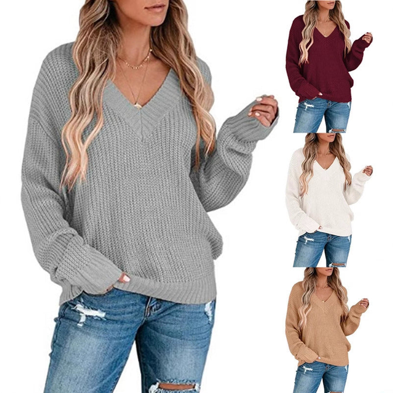 Women's V-Neck Fine Knit Pullover