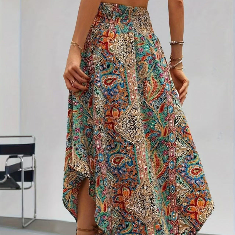 Women's Maxi Skirt with Elegant Paisley Pattern and Elastic Waistband