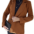 Women's Corduroy Jacket with Double-Button Design and Side Pockets