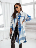Women's Plaid Button-Front Coat with Rounded Hem