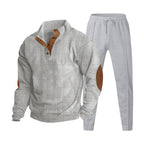 Men's Structured Henley Loungewear Set with Elbow Patches & Tapered Jogger Pants