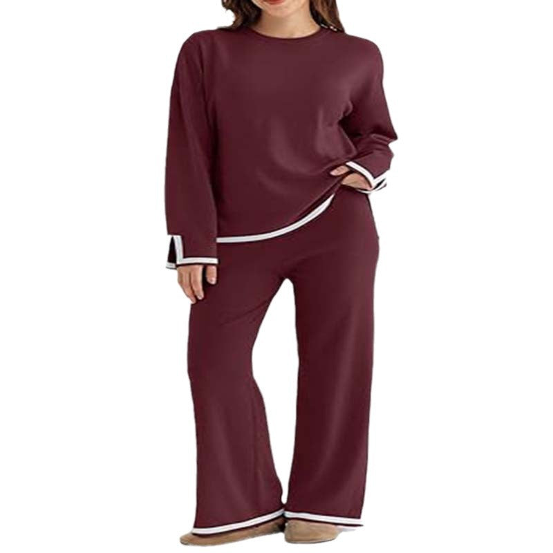 Women's Lounge Set with Wide Cut and Contrast Cuffs