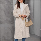 Women's Fluffy Coat with Hood and Button Closure
