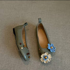 Women's Ballet Flats with Floral Decor and Shimmering Surface