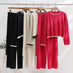 Women's Casual Knit Ensemble with High Waist and Contrast Cuffs