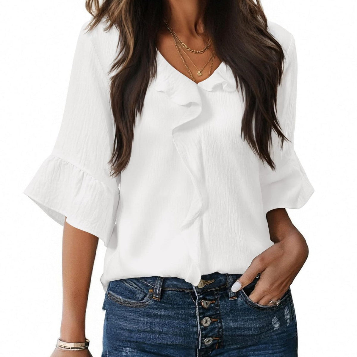 Ruffled V-Neck Blouse