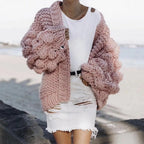 Women's Chunky Knit Oversized Cardigan with Voluminous Sleeves