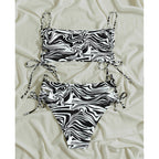 Women's Swimsuit Set with Adjustable Ties and Modern Marble Pattern