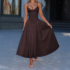 Women's A-Line Evening Dress with Adjustable Spaghetti Straps