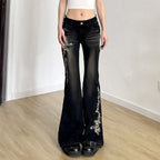 Women's Flared Jeans with Floral Embroidery