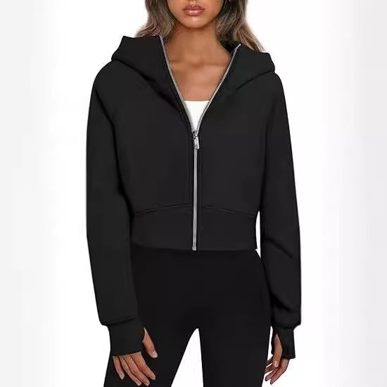 Women's Cropped Hooded Jacket with Zipper