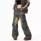 Women's Wide-Leg Cargo Jeans with Side Pockets