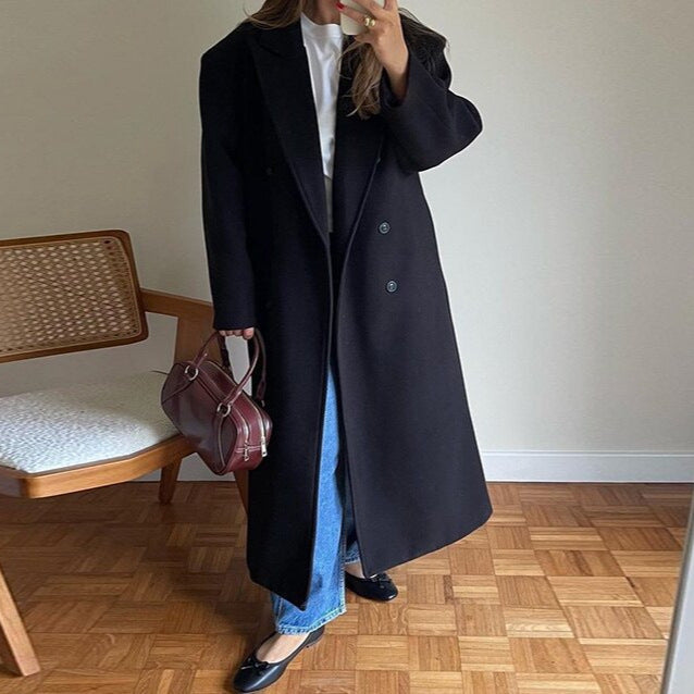 Women's Elegant Double-Breasted Trench Coat with Belt
