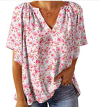 Women's Floral Blouse with V-Neck