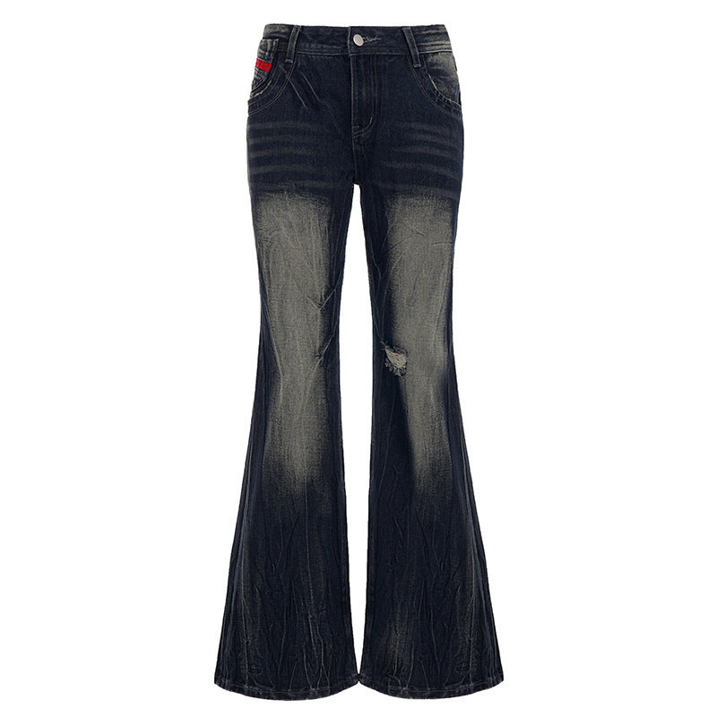 Women's Flared Jeans with Fashionable Distressed Look