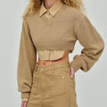 Women's Cropped Pullover with V-Neck and Long Sleeves