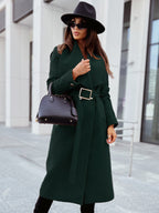 Elegant Trench Coat with Belt and Textured Fabric