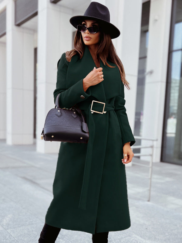 Elegant Trench Coat with Belt and Textured Fabric