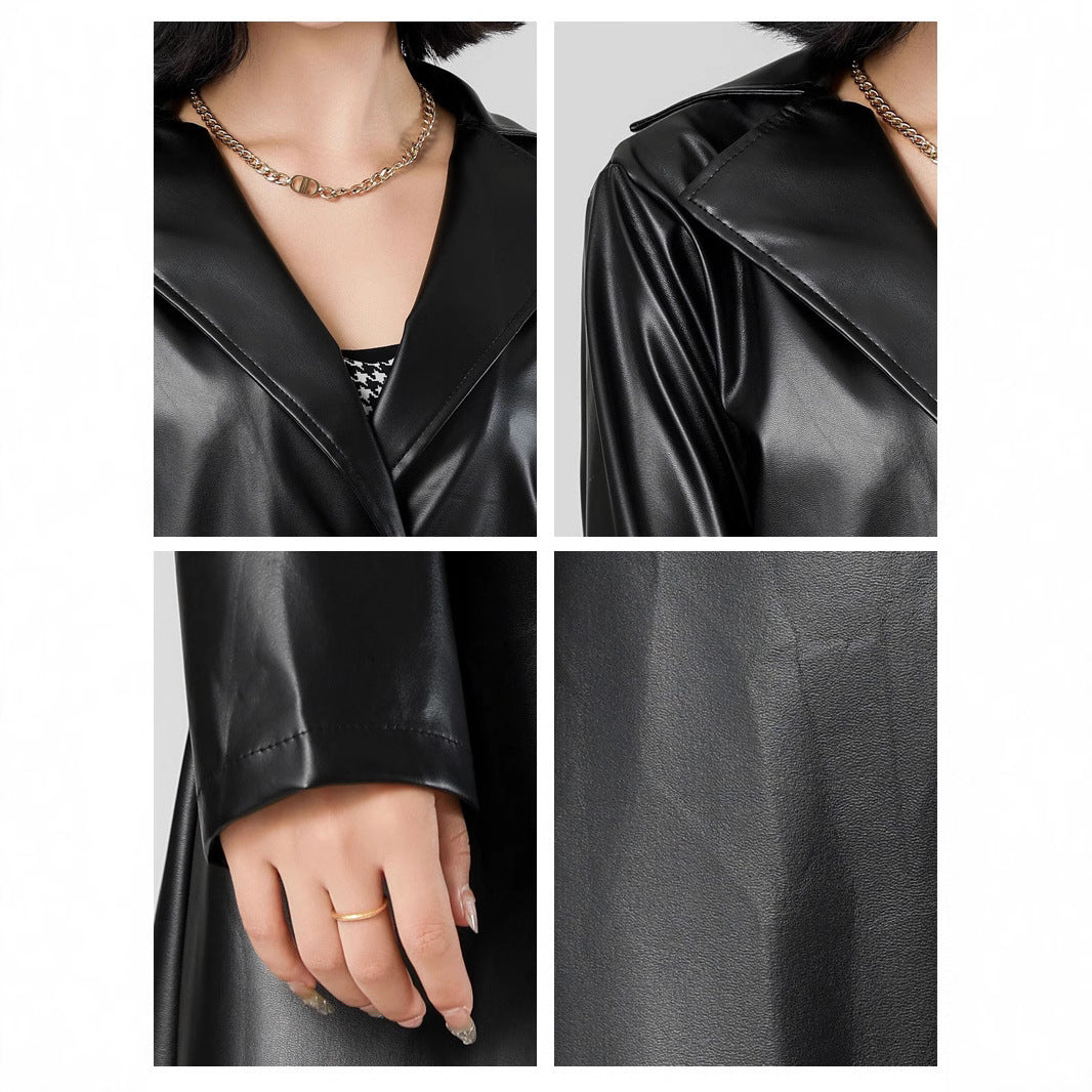 Elegant Women's Faux Leather Trench Coat