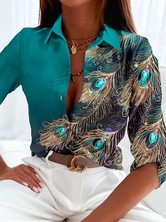 Elegant Women's Shirt with Peacock Pattern