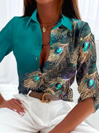 Elegant Women's Shirt with Peacock Pattern