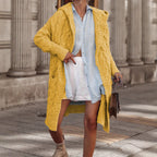 Women's Chunky Knit Cardigan with Open Cut and Hood