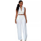 Women's Elegant Jumpsuit with Belt and Button Detail