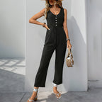 Elegant Jumpsuit with Button Placket and Adjustable Belt