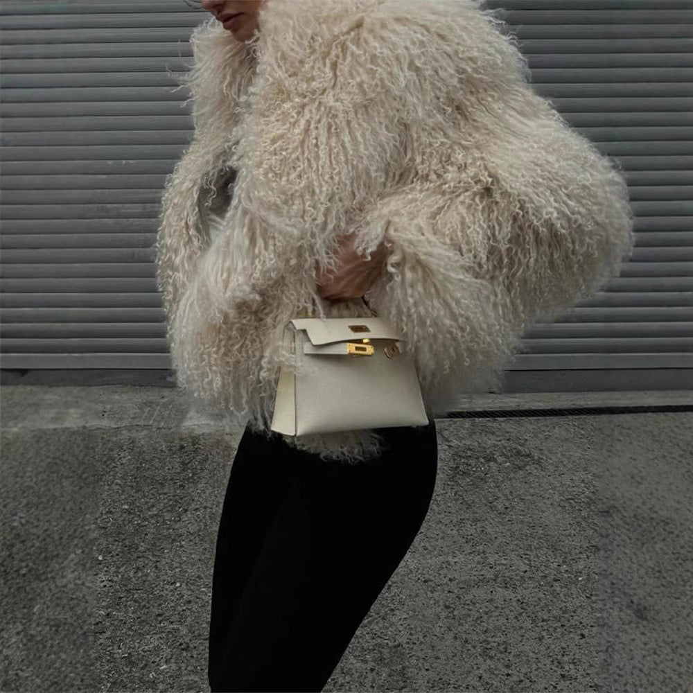 Women's Elegant Faux Fur Coat with High Collar