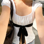 Women's Blouse with Ruching and Decorative Tie