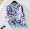 Women's Patterned Knit Pullover with Modern Wave Pattern and Round Neck