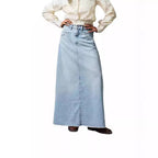 Women's Long Denim Skirt with High Waist and Pockets