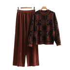 Women's Casual Knit Loungewear Set with Graphic Pattern and Wide Cut