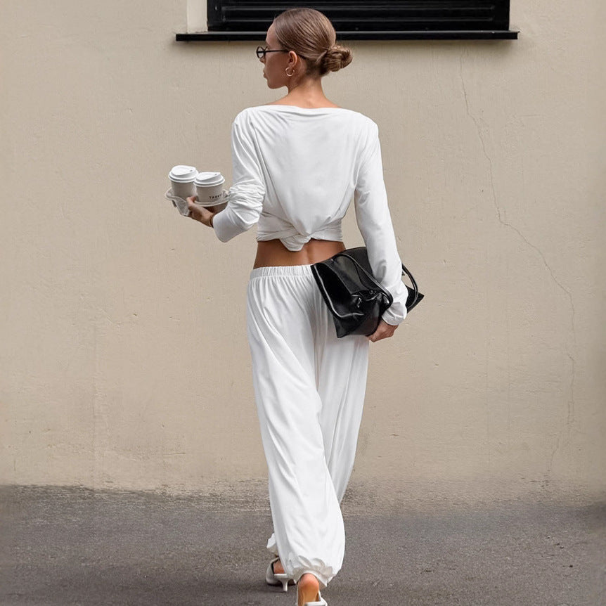 Women's Comfortable Lounge Set with Loose-Fitting Top and Harem-Style Pants