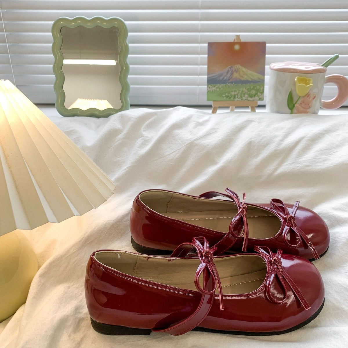 Women's Ballet Flats with Elegant Bows and Coated Upper