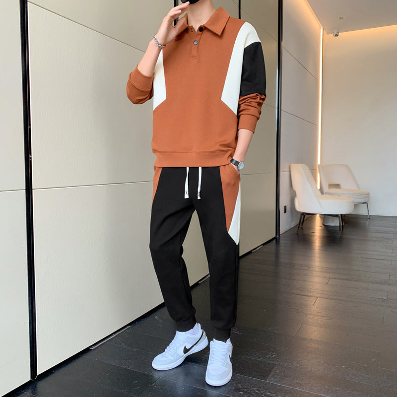 Men's Two-Piece Colorblock Tracksuit with Polo Collar