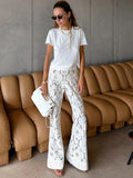 Women's Elegant Wide-Leg Lace Pants with Floral Details