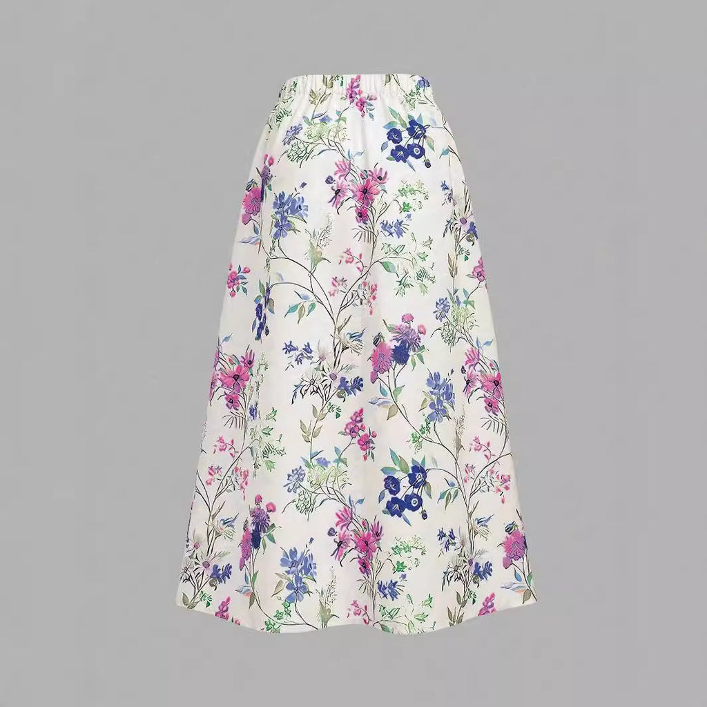 Women's Floral Print Maxi Skirt with Elastic Waistband