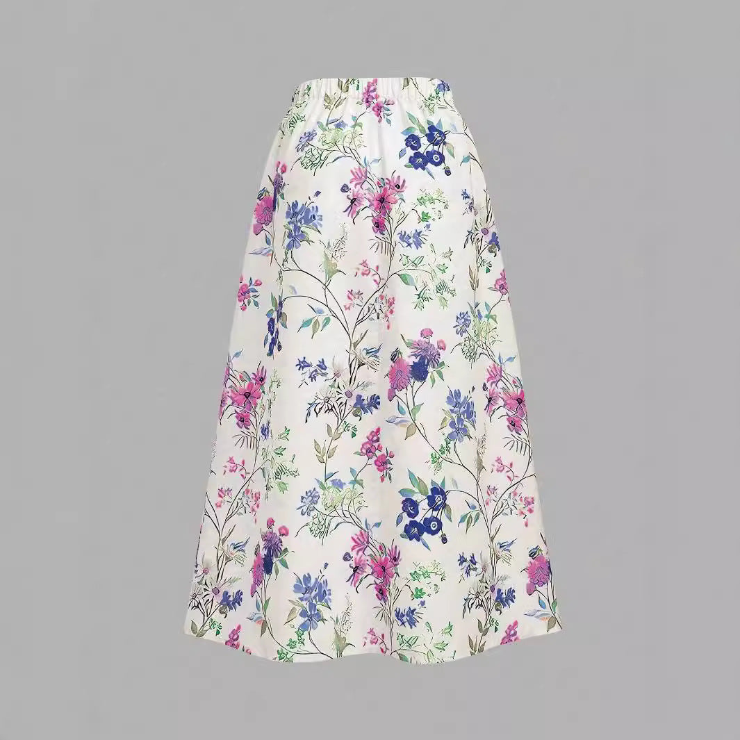 Women's Floral Print Maxi Skirt with Elastic Waistband