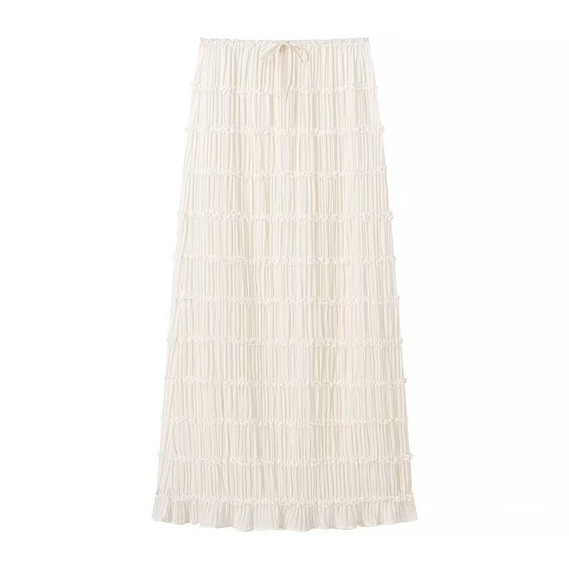 Women's Maxi Skirt with Elastic Waistband and Playful Ruffle Design
