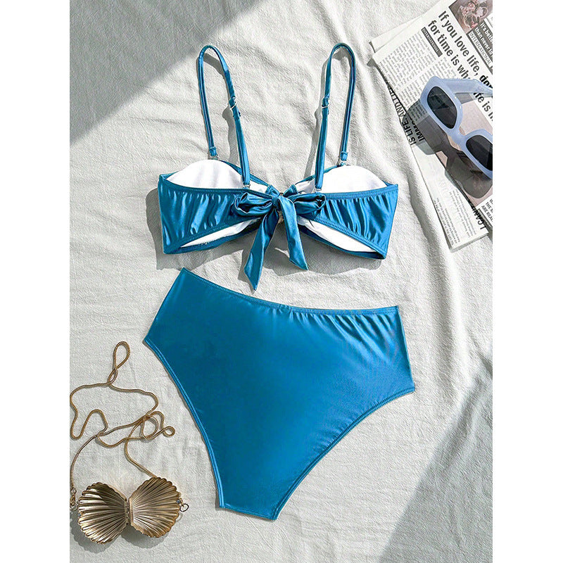 Women's Bandeau Bikini with Elegant Shell Detail and High-Leg Cut