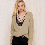 Women's Chunky Knit Sweater with Deep V-Neck and Casual Fit