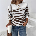 Women's Cozy Knit Sweater with Modern Zebra Stripe Pattern and Comfortable Fit