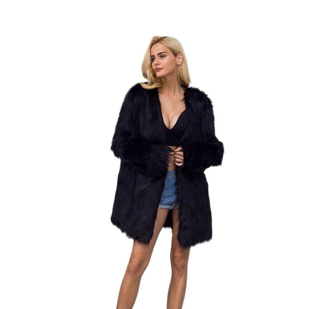 Women's Luxurious Open-Front Faux Fur Parka