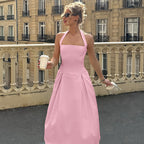 Women's Maxi Dress with Square Neckline and Waist Tie