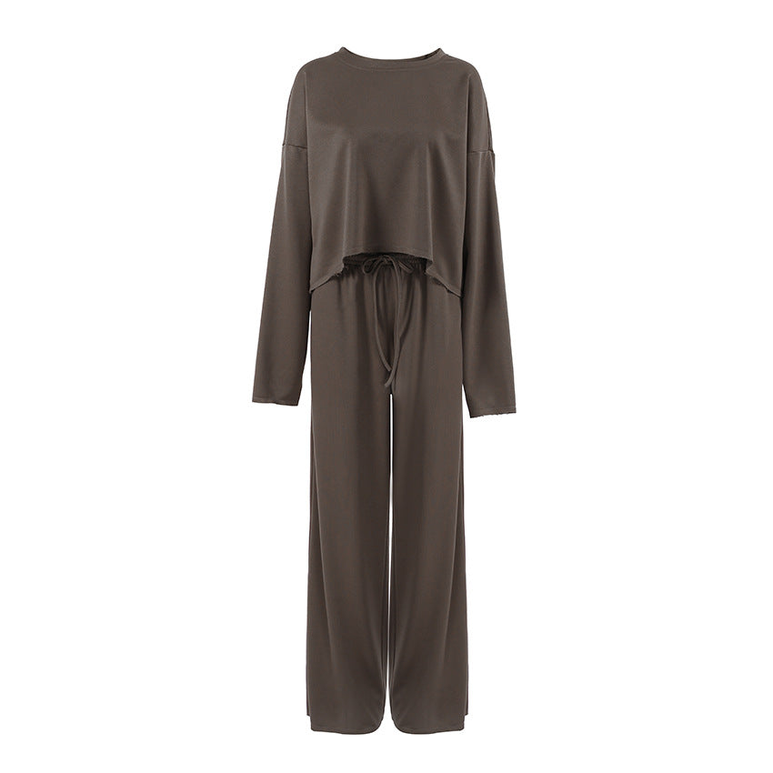 Women's Comfortable Cropped Sweatshirt and Wide Pants Set